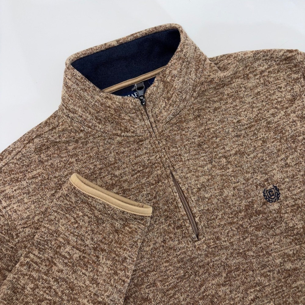 Chaps Mens XL Brown Marl Quarter Zip Fleece Pullover Sweater Knit Mock Neck Logo